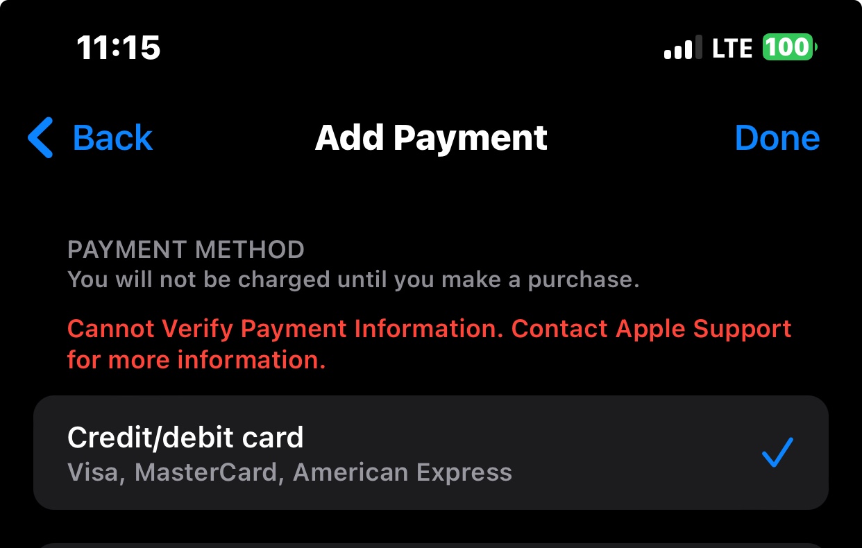 Cannot Verify Payment Method Apple Community