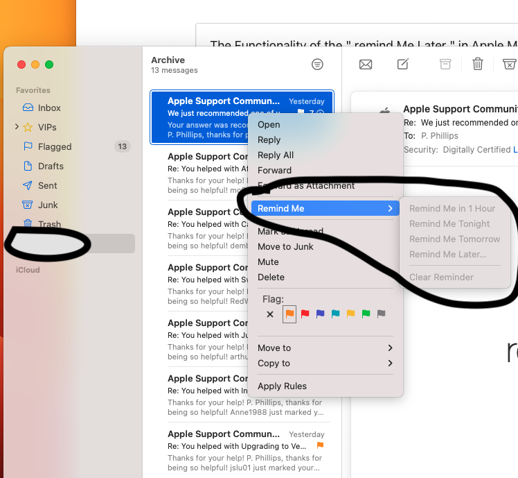 Remind Me Options In Mail Greyed Out Apple Community