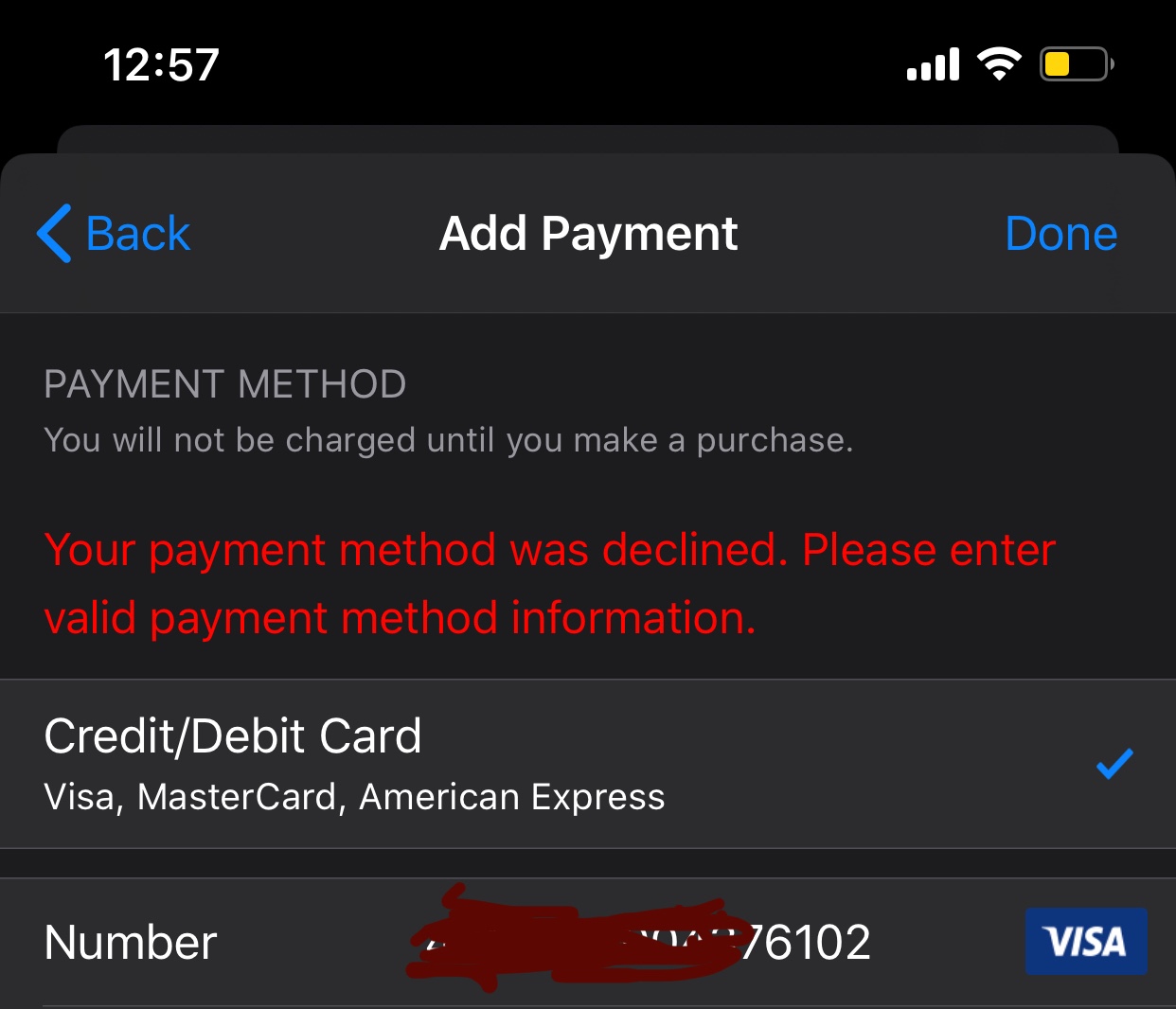 I Am Unable To Add Payment Method I Have Apple Community