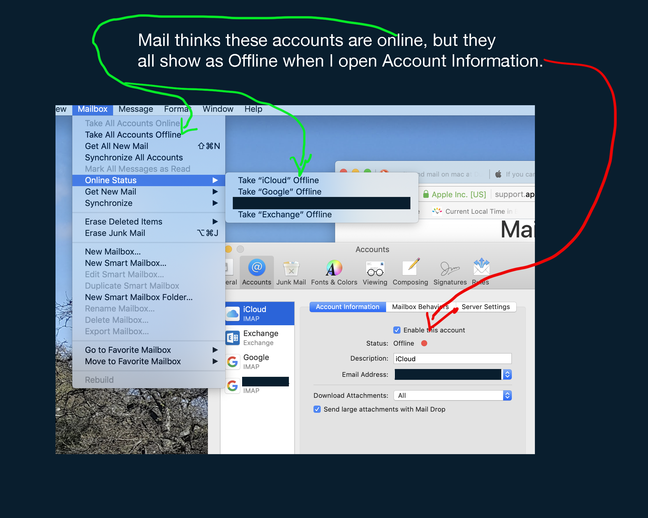 mac mail won't send but will receive. Apple Community