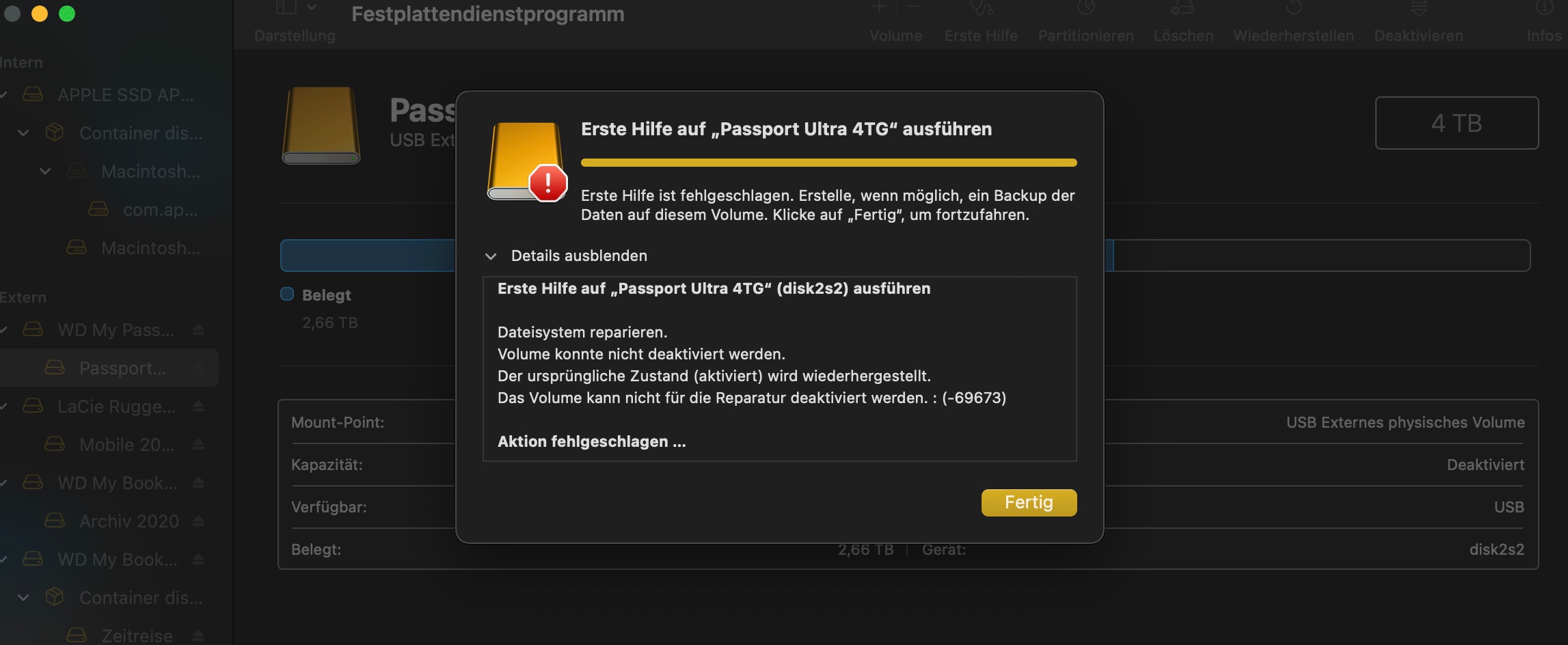 ⭐️wwです 解決済み] 'Mac上の修復用にボリュームをマウント解除できません