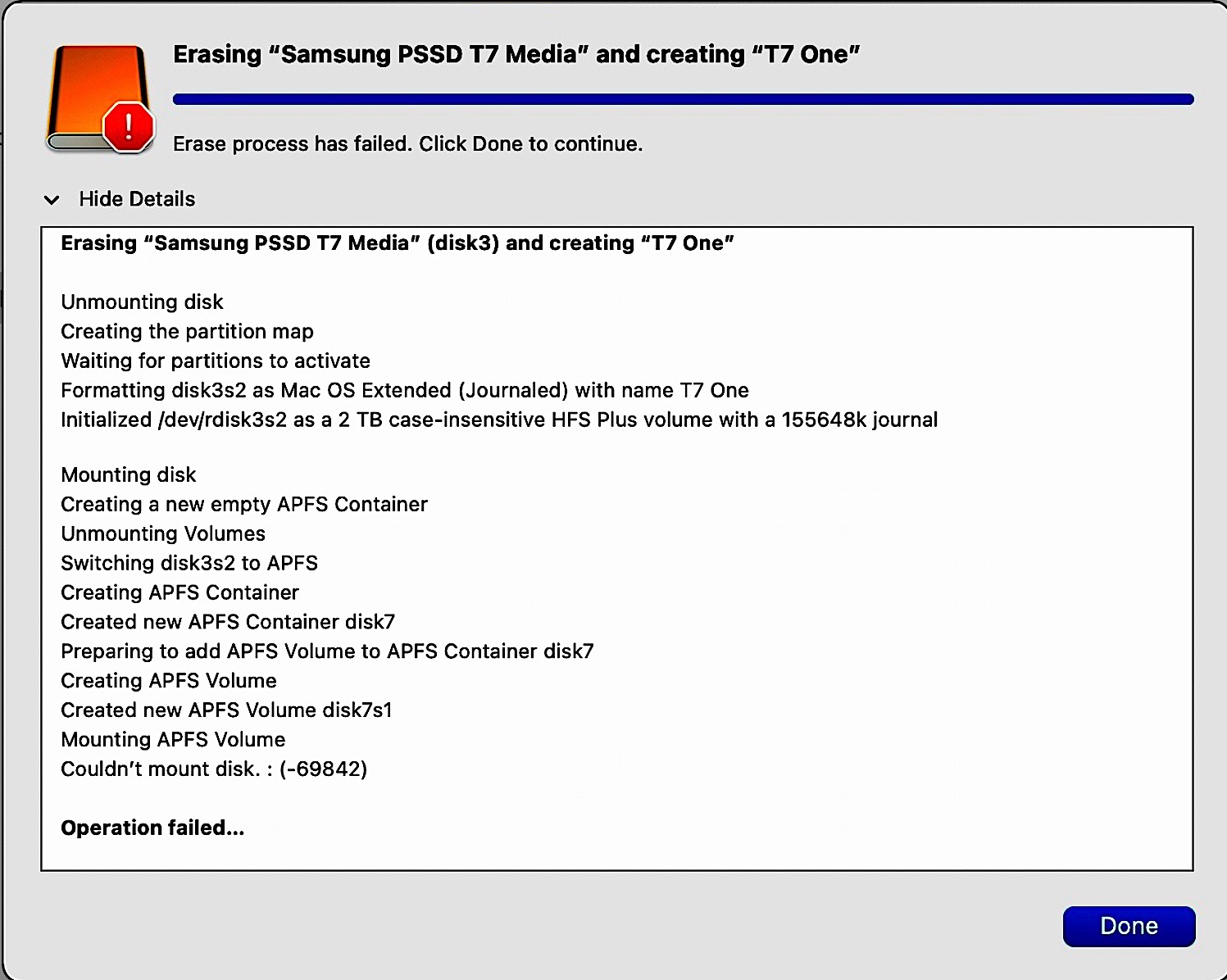 I'm having issues formatting a Samsung T7… Apple Community