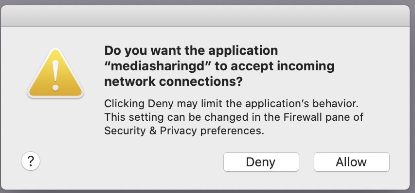 Application popup 56. Deny allow