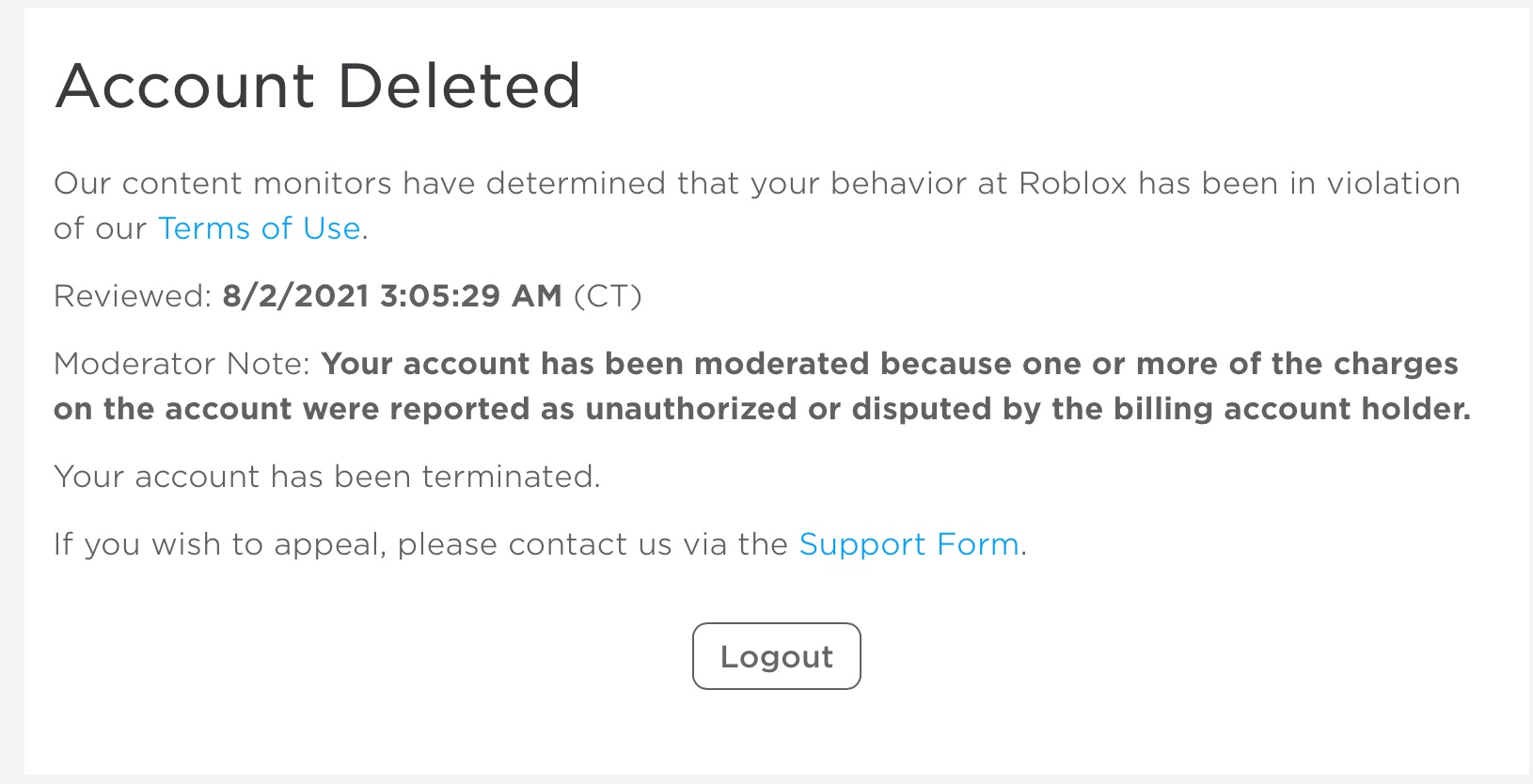 My roblox account is deleted Apple Community