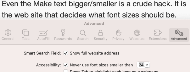 How to make text bigger in Safari for all webpages