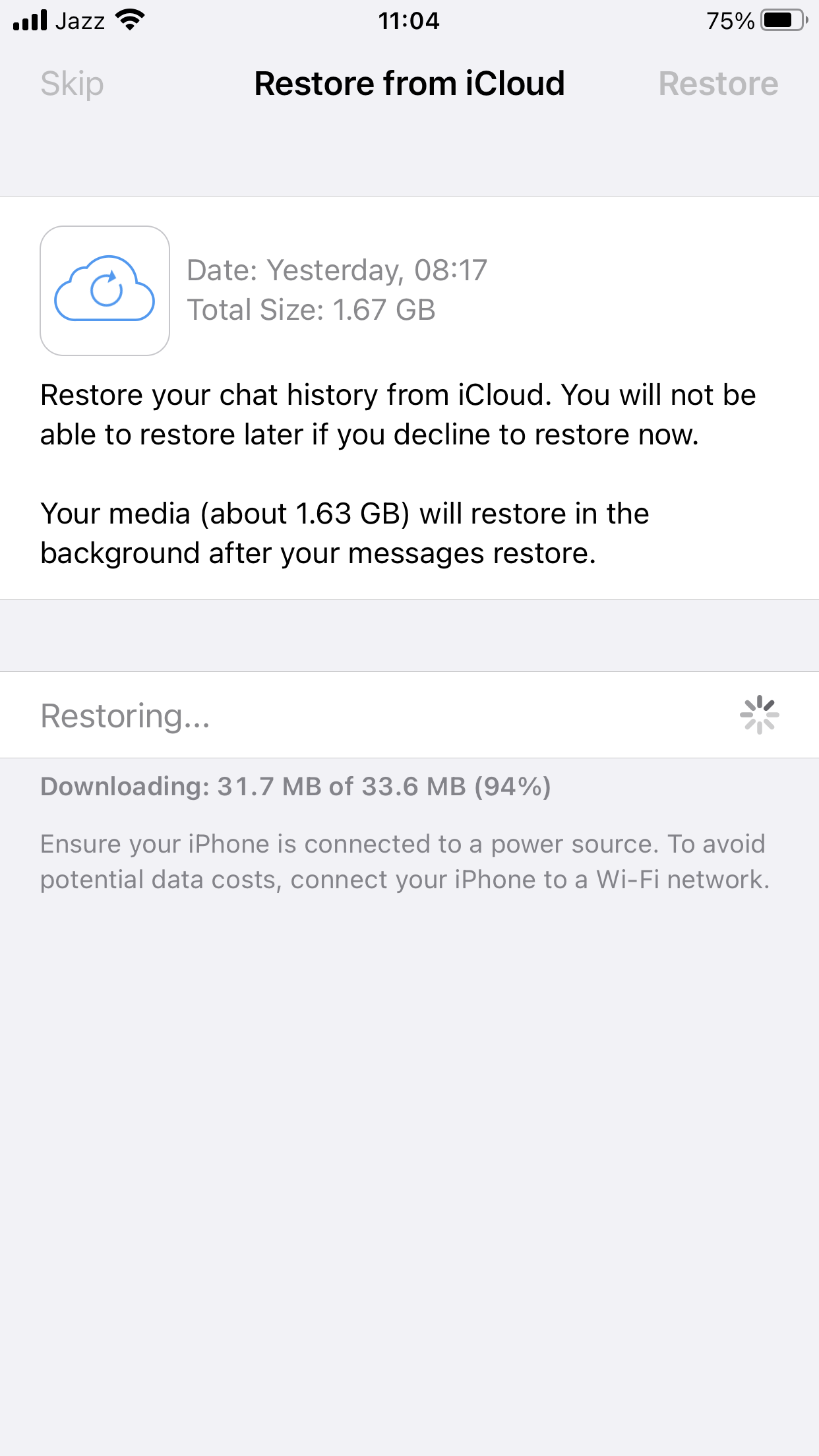 Whatsapp Chat Restore Stuck Apple Community