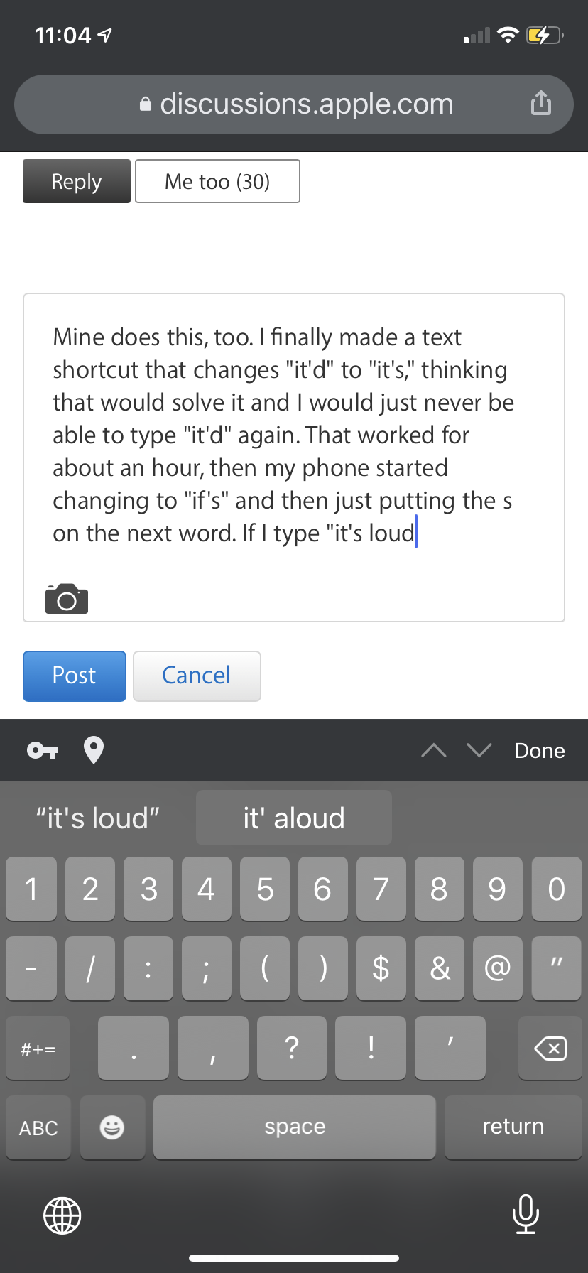 Autocorrect changes it’s to it’d - Apple Community