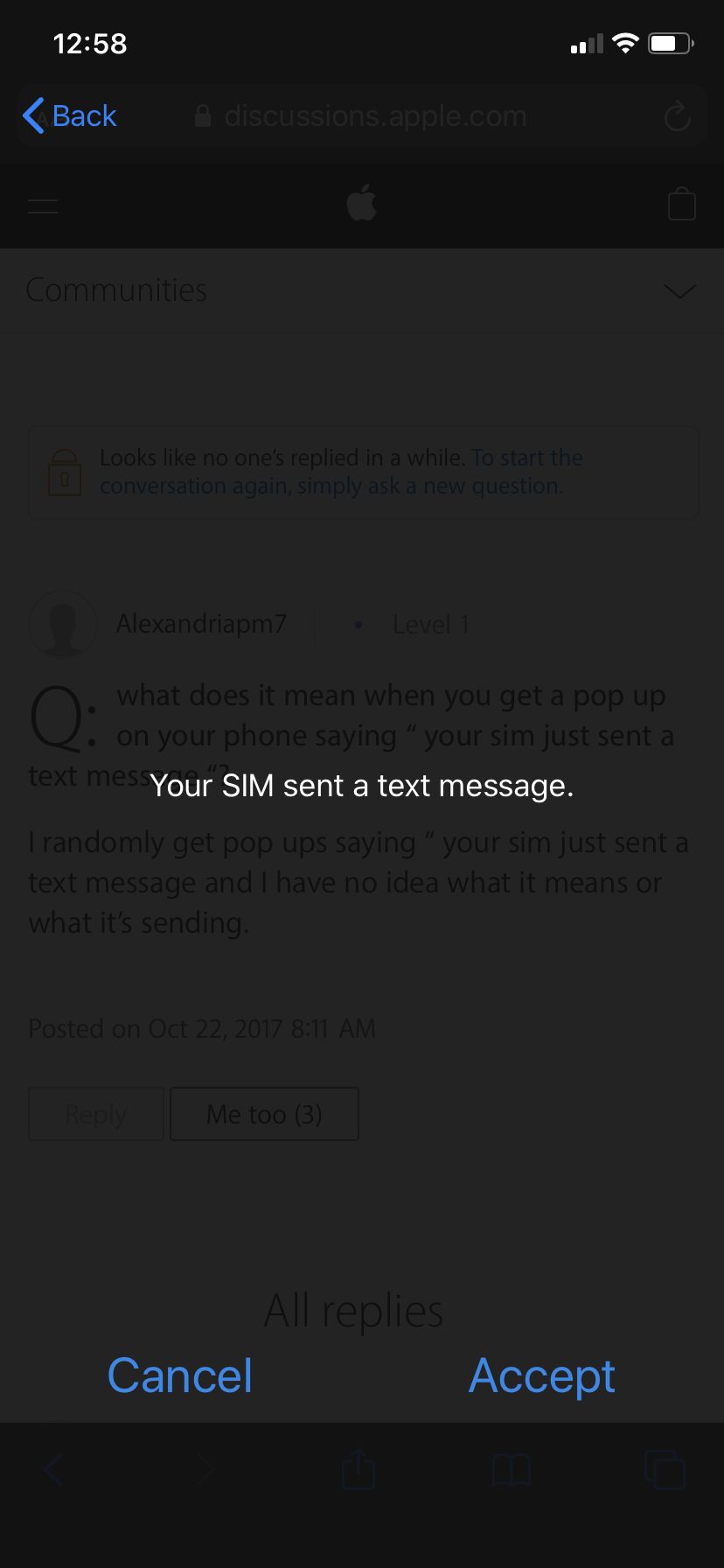 Your Sim Sent A Text Message Apple Community