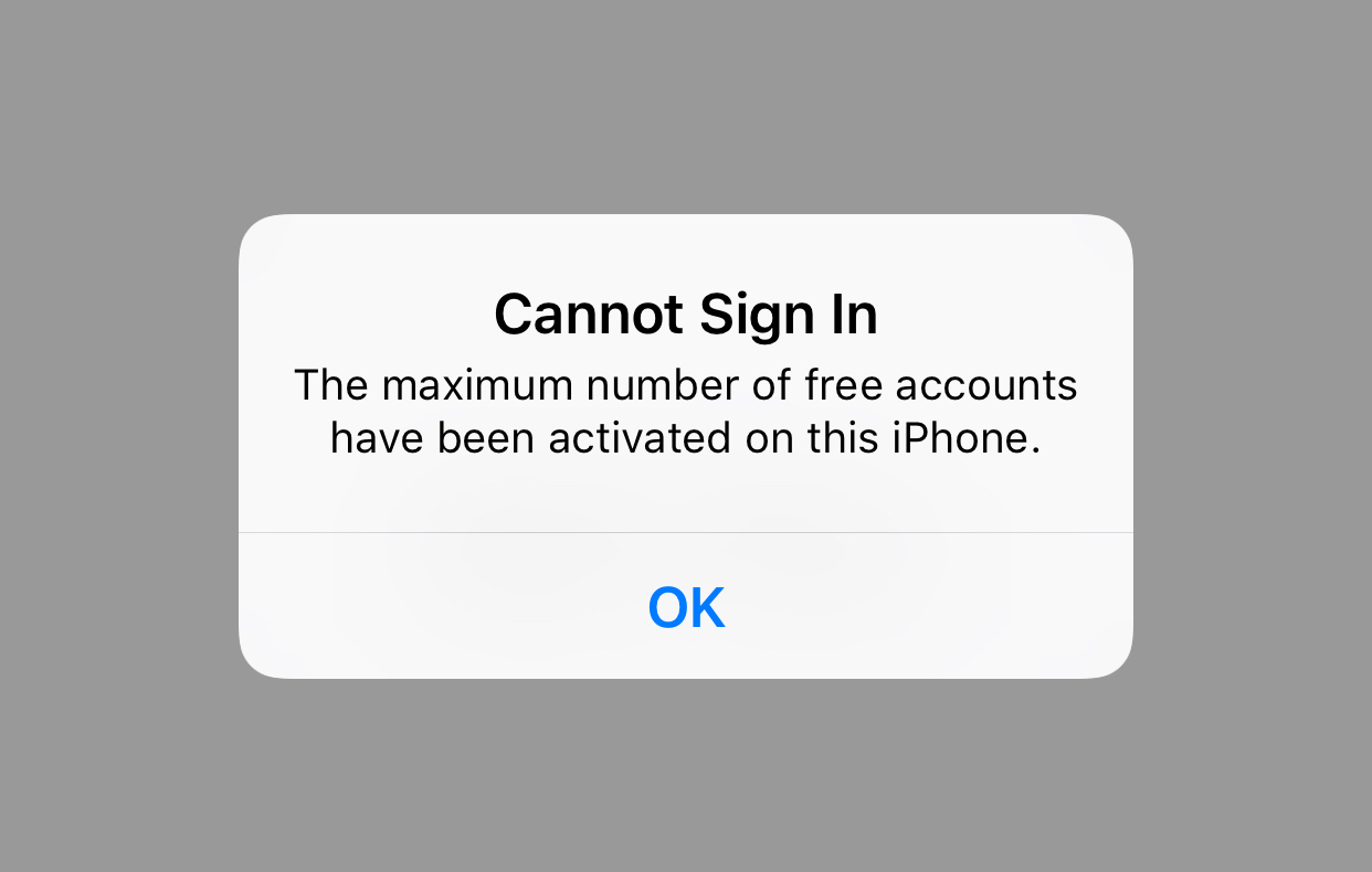 Account has been activated. Ошибка maximum number. Ineffective to activate Rival ID on this iphone. Couldn't sign in. The maximum number of addresses has been reached..