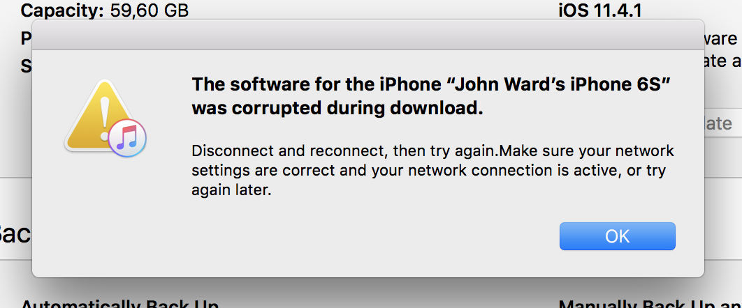 the software for the iphone was corrupted during download