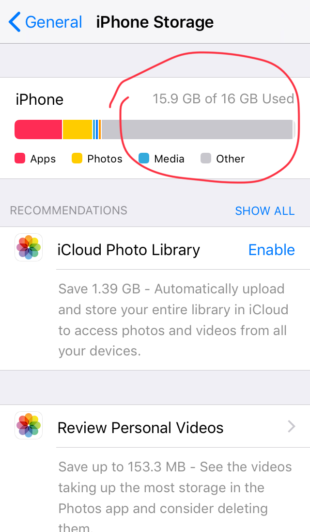 Iphone 16 Gb Taking As System Storage 11g Apple Community