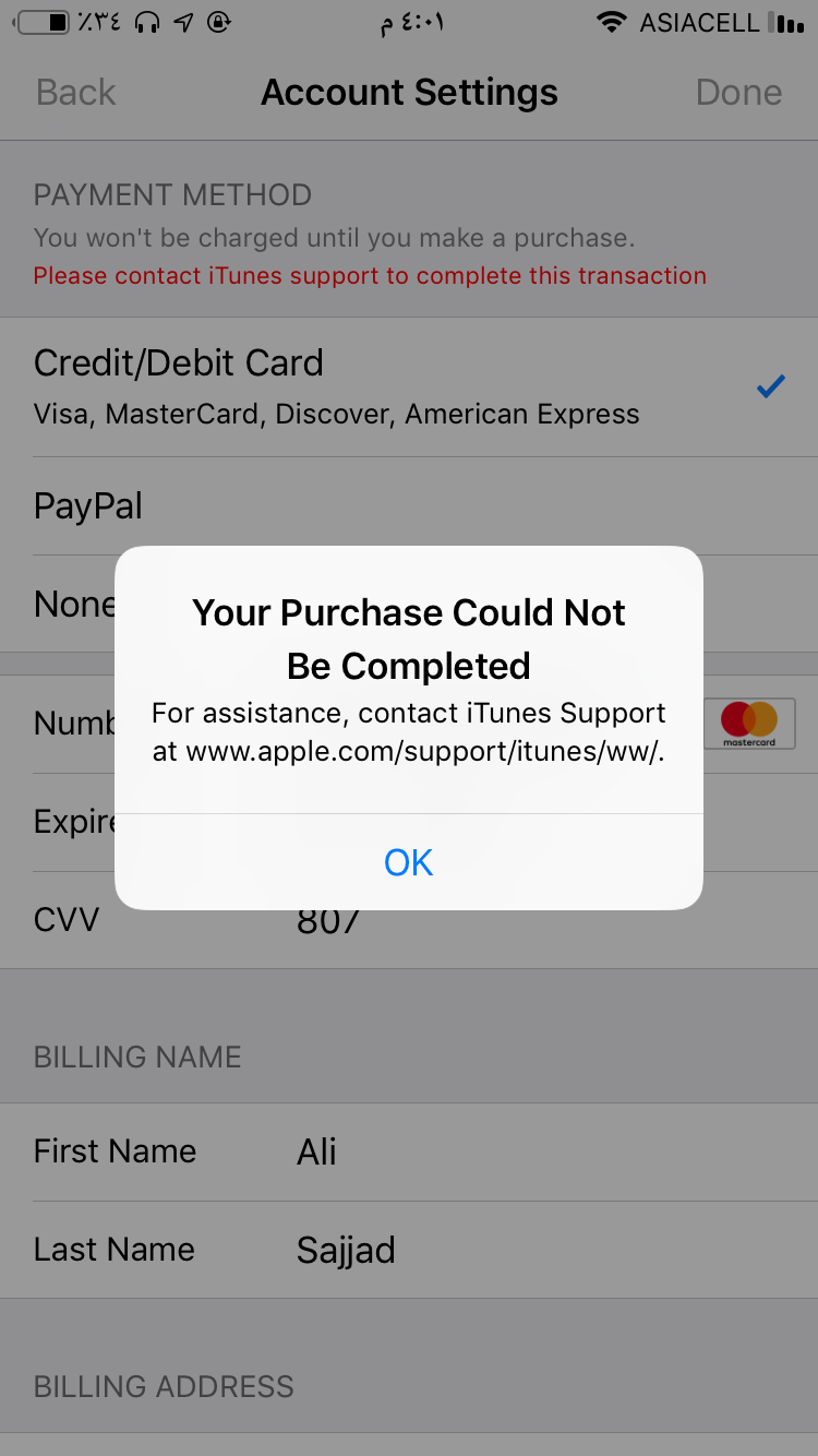 I can not buy and I can not place a Visa … - Apple Community