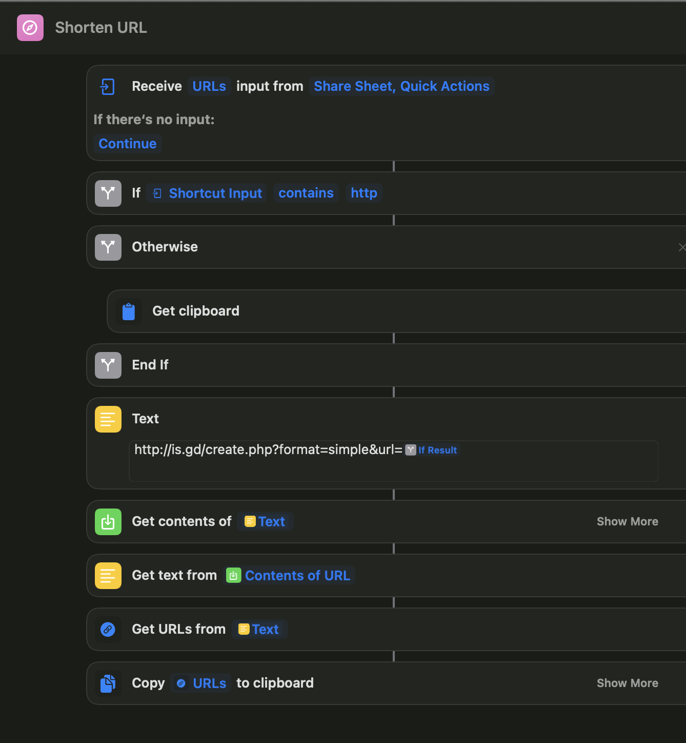 Shortcuts "Shorten URL" Apple Community