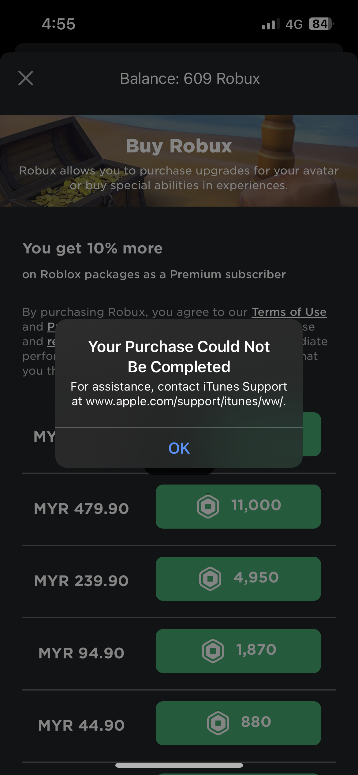 The Robux purchase window on mobile devices is cropped - Mobile