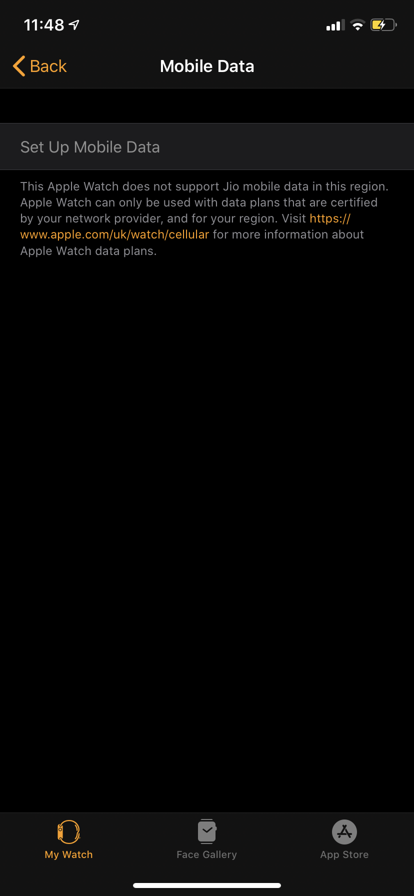 apple watch mobile data not in use