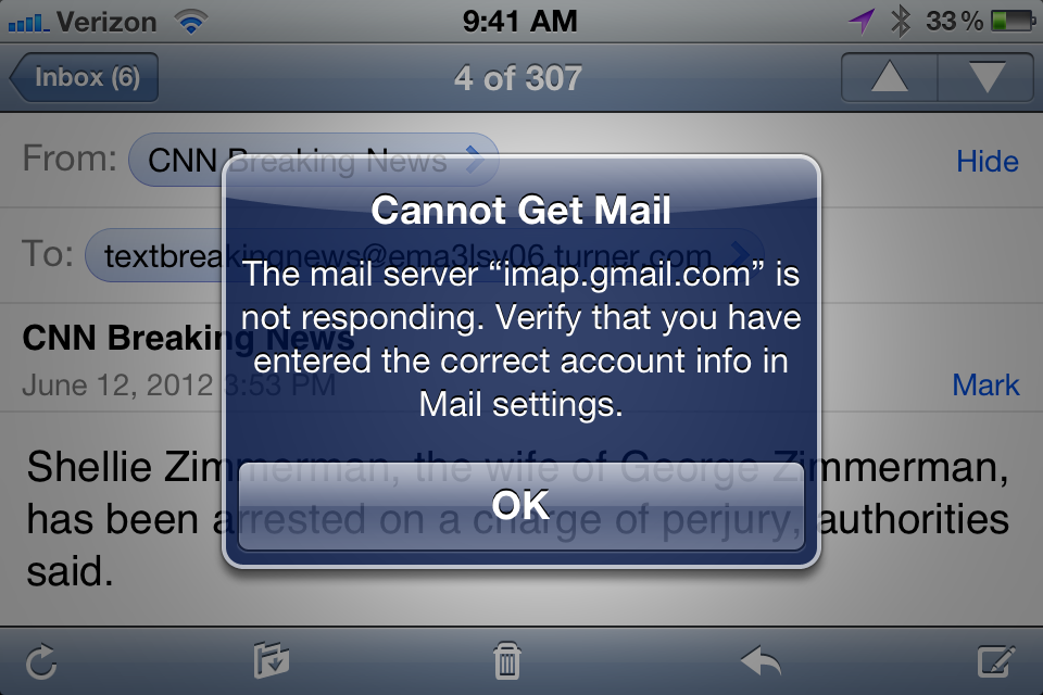 iphone 4 imap gmail com no responde