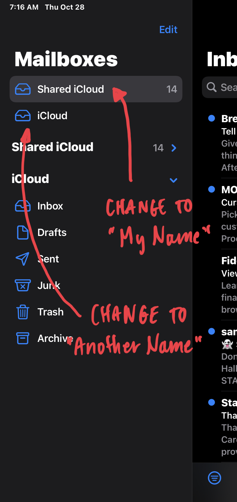 how to change name in apple mail