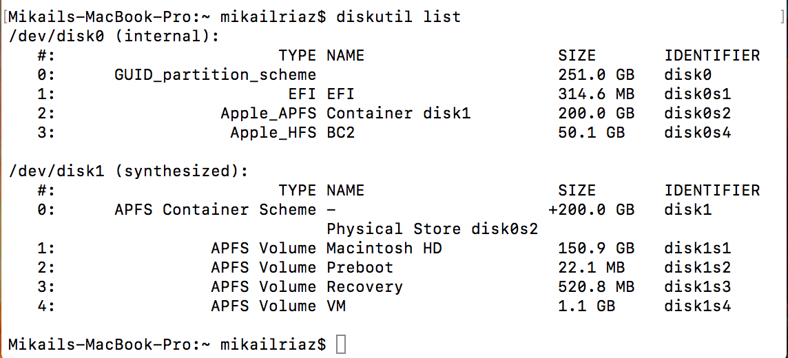 List vol. Структура диска APFS.