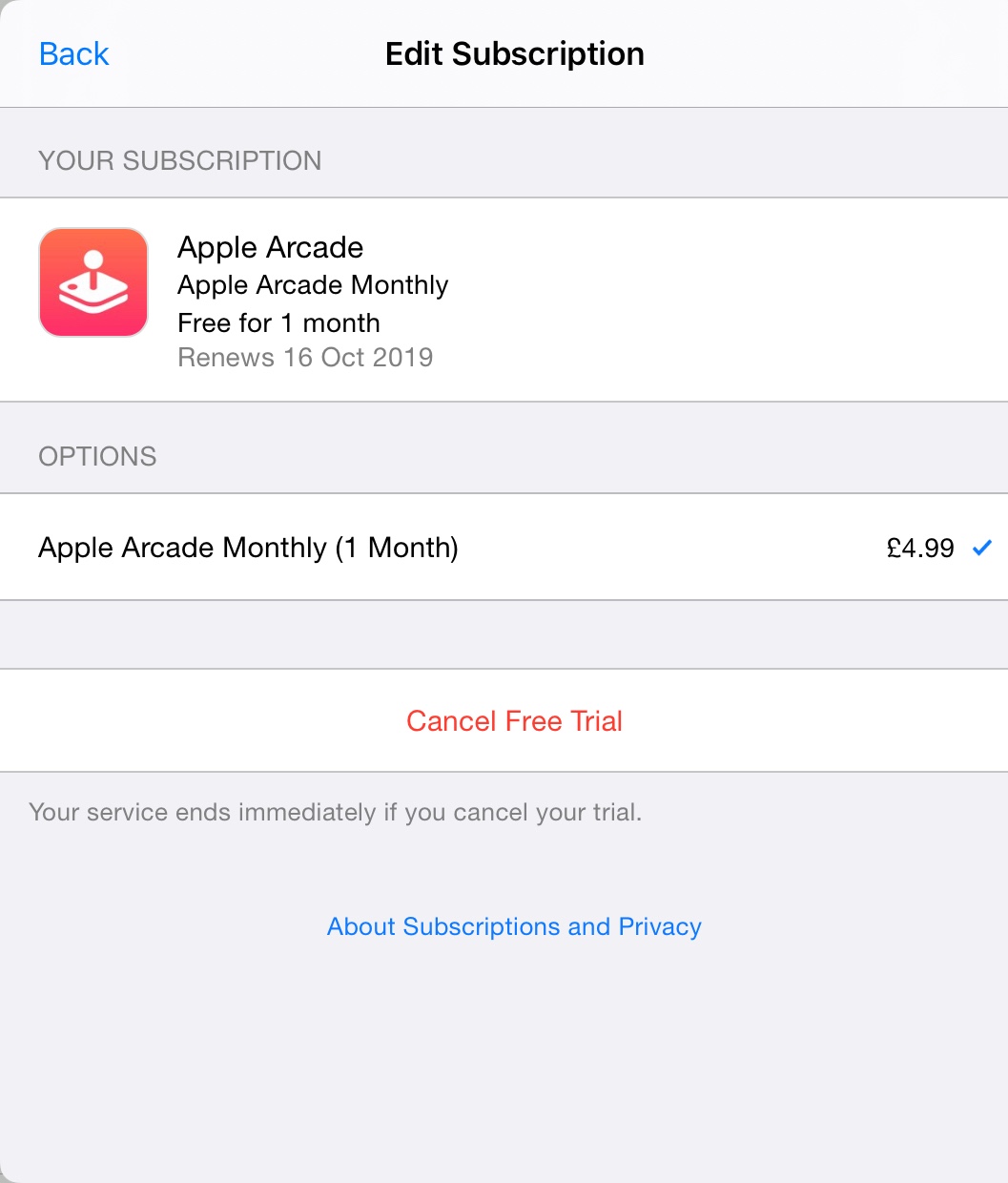 Why is Apple not letting me cancel free trial?