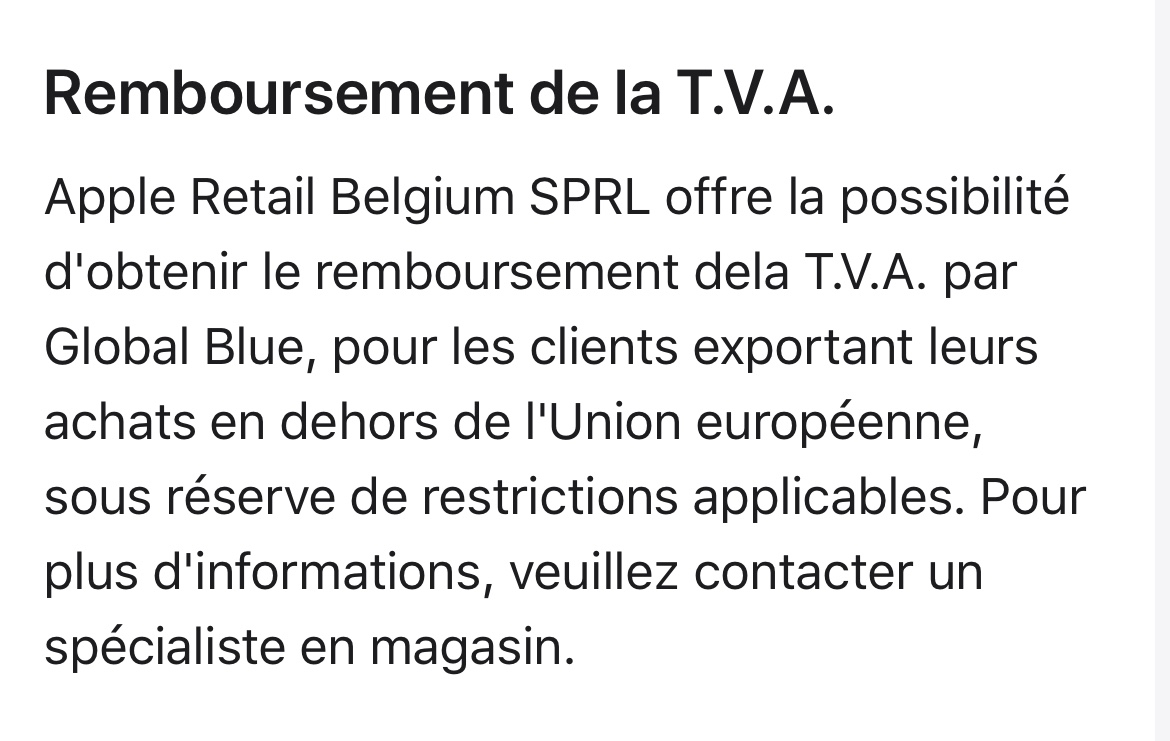 Vat refund is possible in Belgium Apple Community