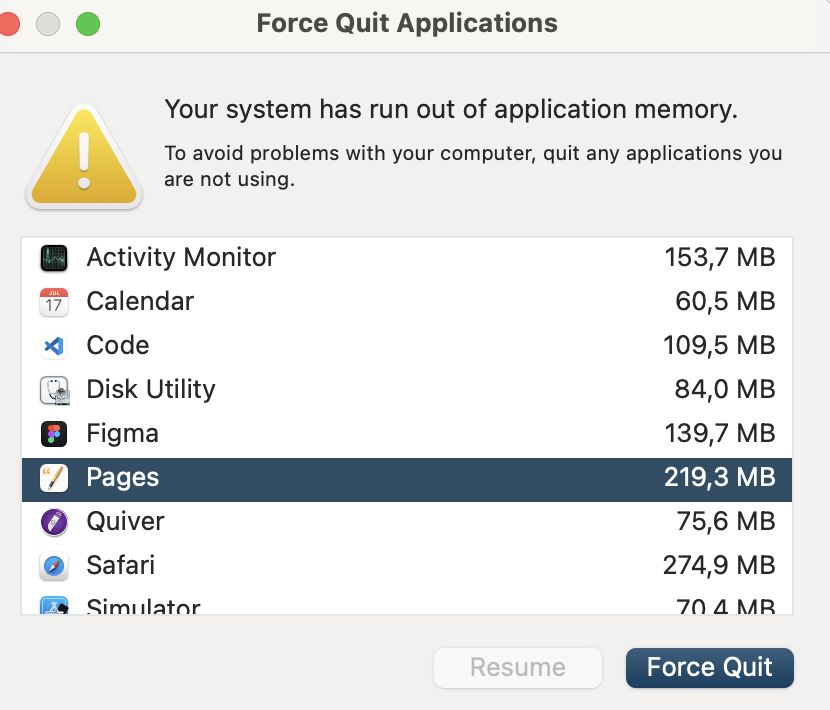 Your system has run out of application me… - Apple Community