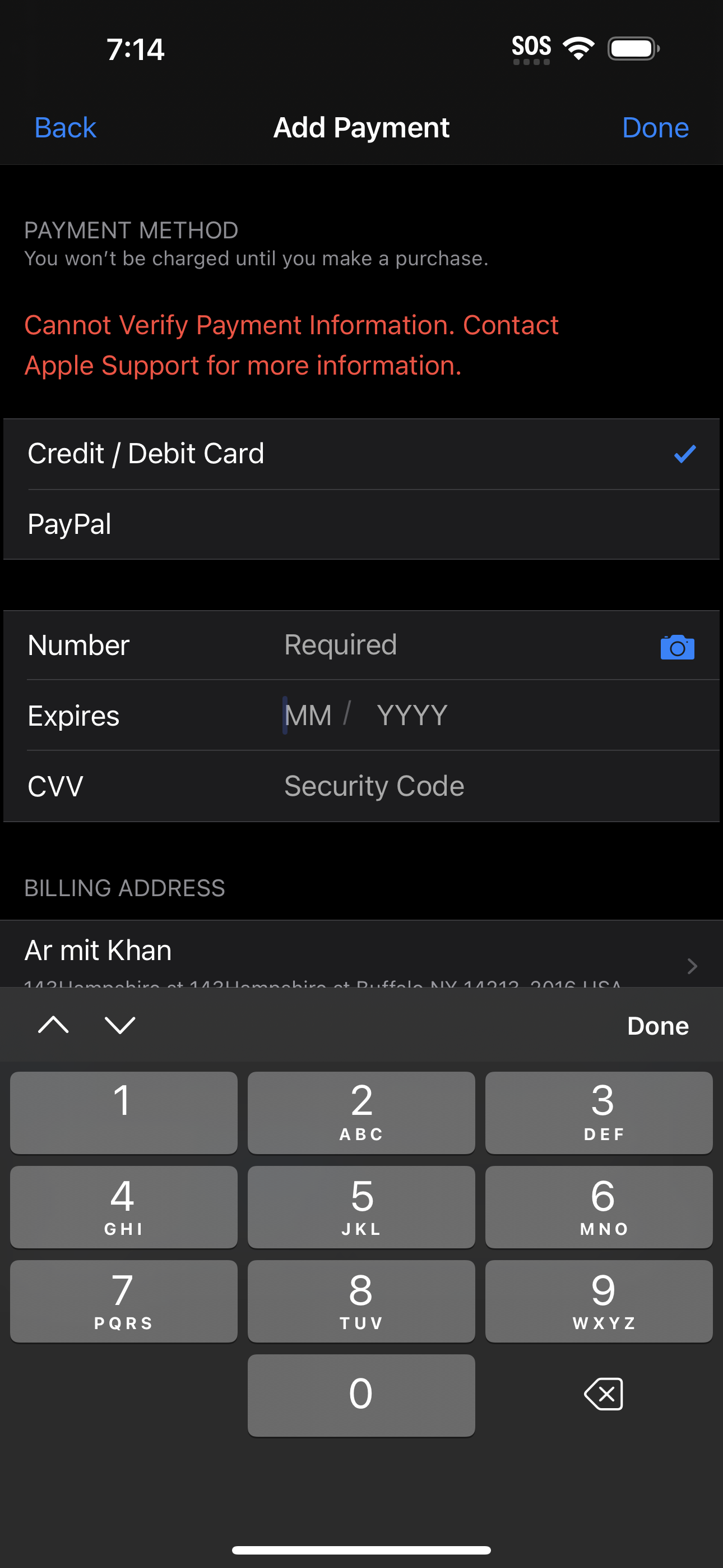 Why I cannot verify payment information - Apple Community