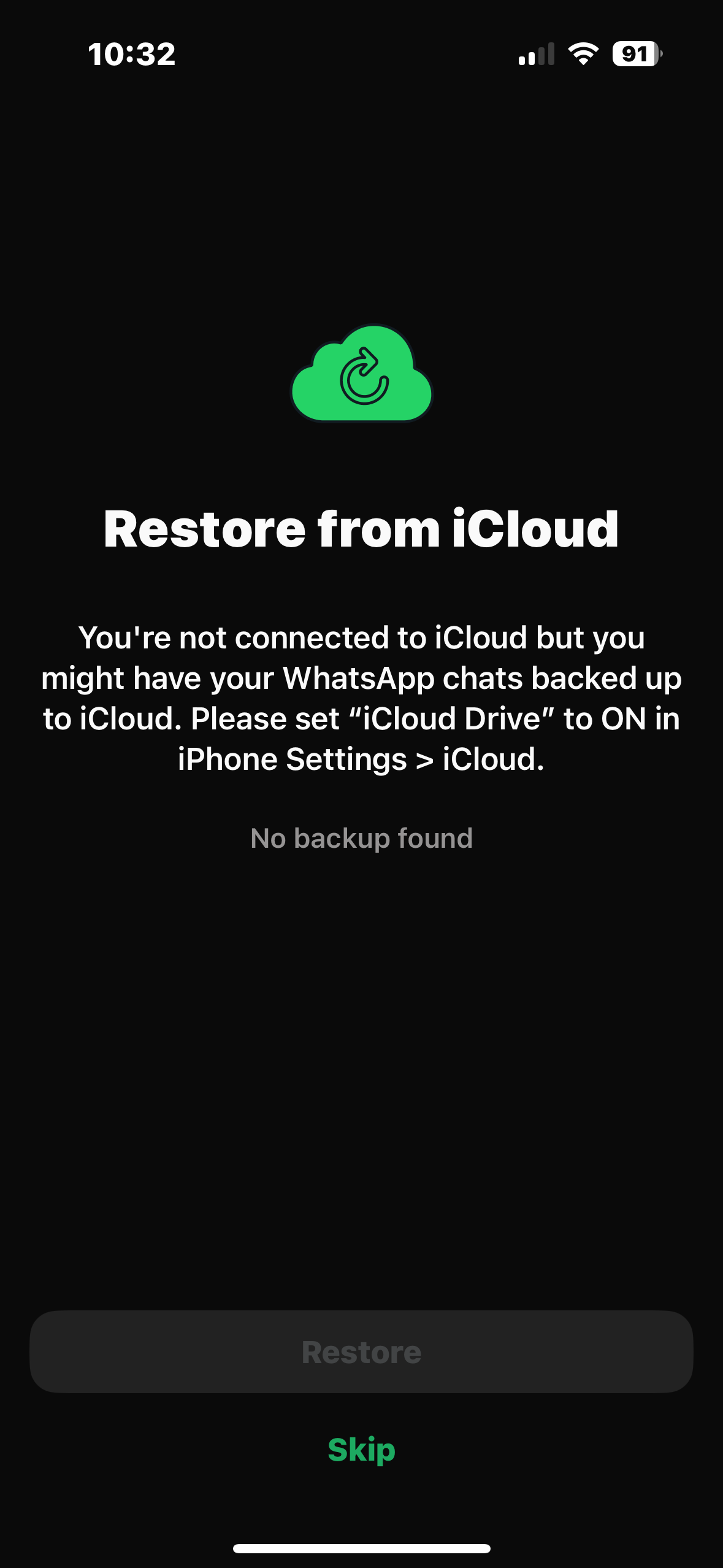 Whatsapp Says Bo Icloud Backup Found But Apple Community