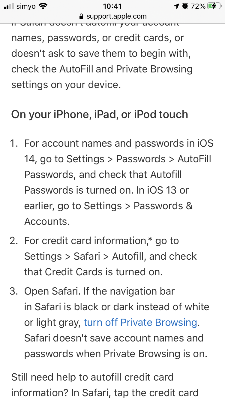 safari not loading password