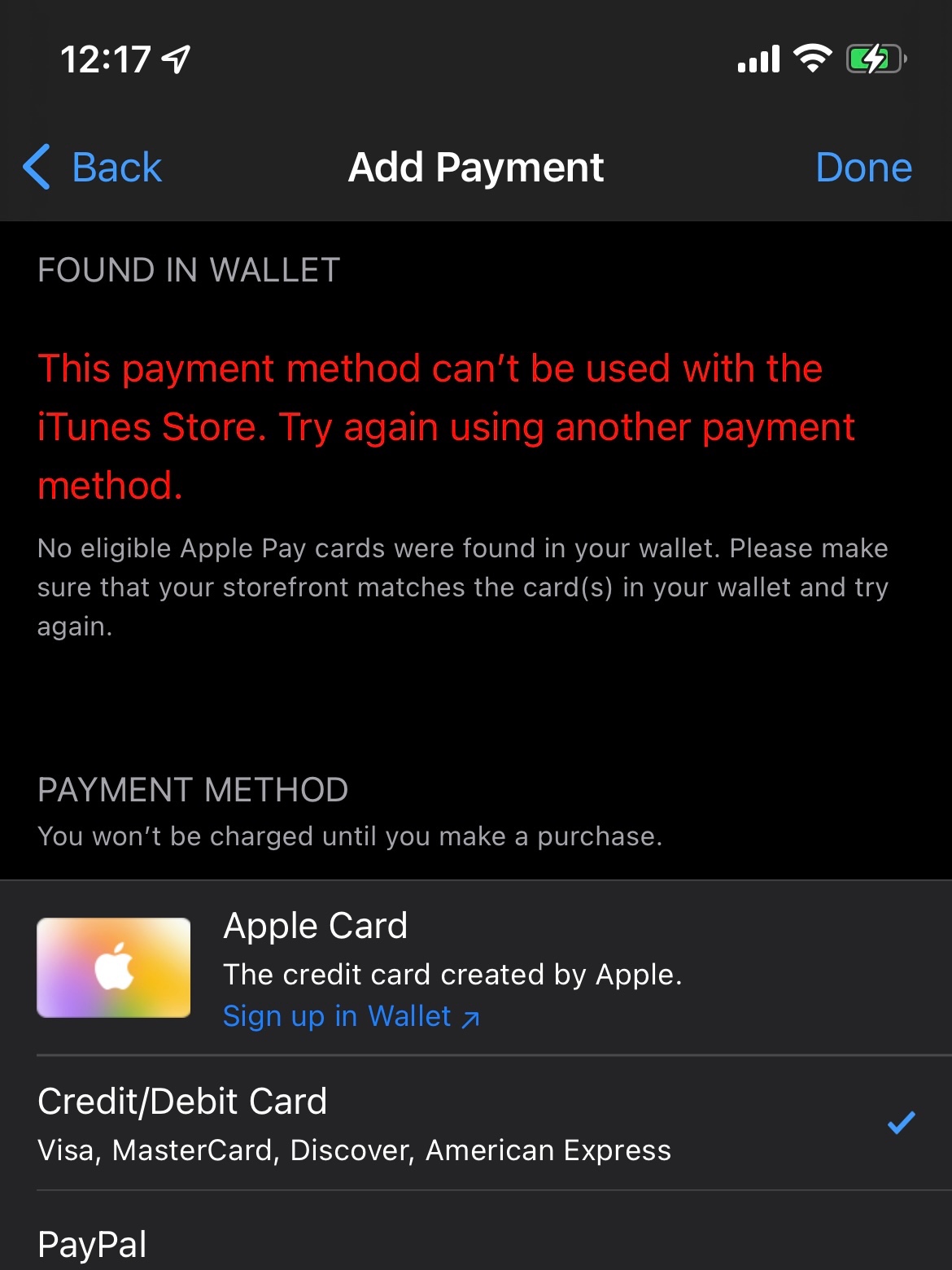 Payment mode Credit card not working for … Apple Community