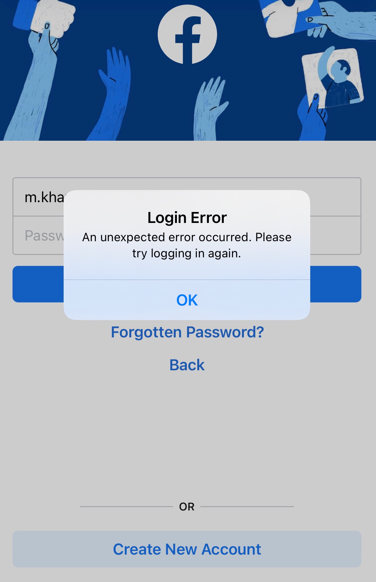 Facebook and Instagram not logging in. Stating Your Request
