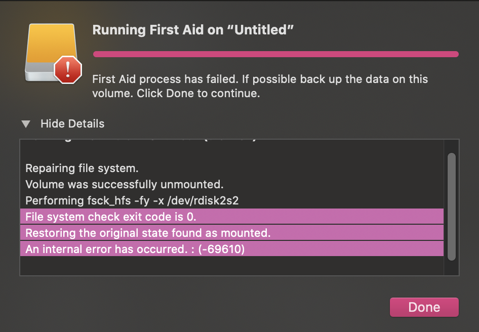 First Aid Process Failed on External Hard… Apple Community