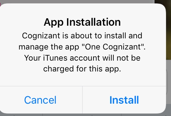 One cognizant App installation pop up - Apple Community