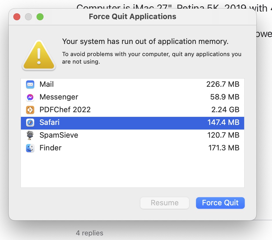 Your system has run out of application me… - Apple Community
