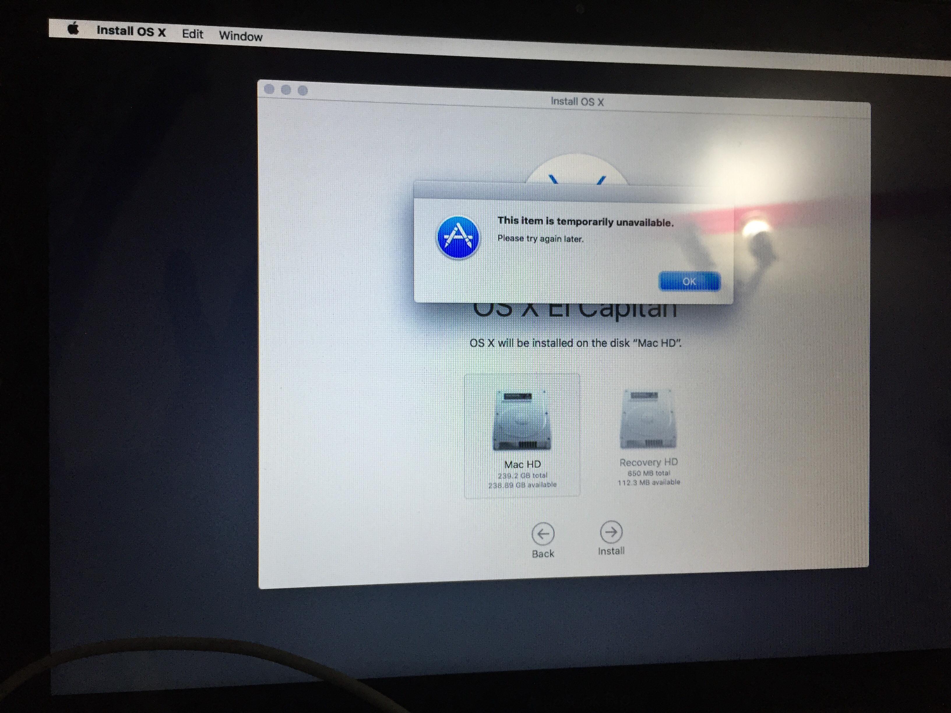 There was a problem installing mac os x try reinstalling что делать