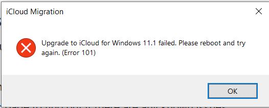 Ошибка 101 icloud windows 10