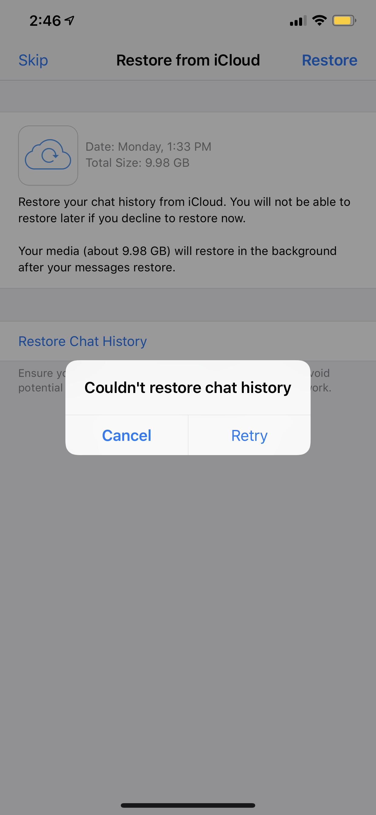 Chat history whatsapp