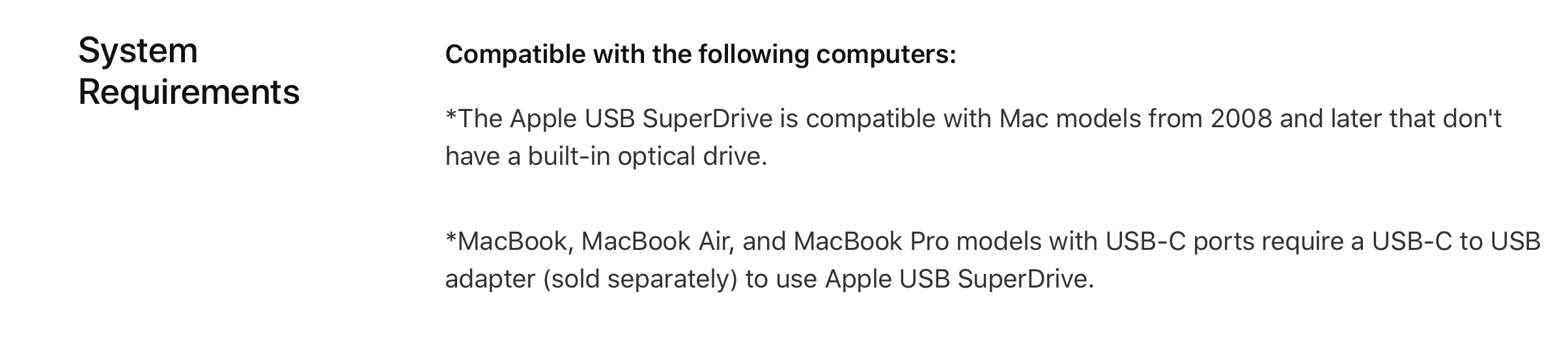 apple usb superdrive not supported on macbook pro