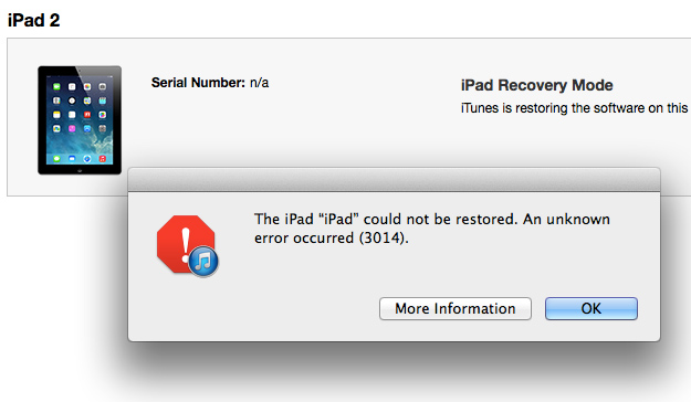 can't restore ipad 2