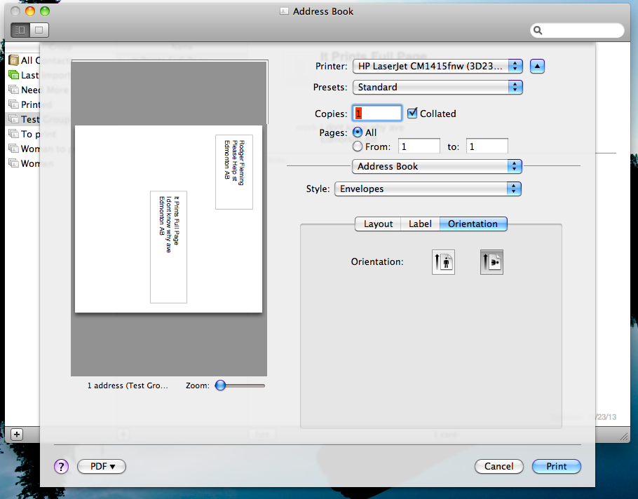 how to print an envelope on mac