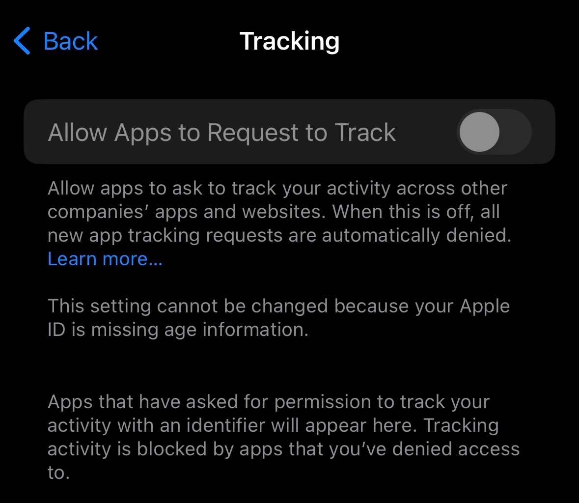 “tracking” greyed out in settings Apple Community
