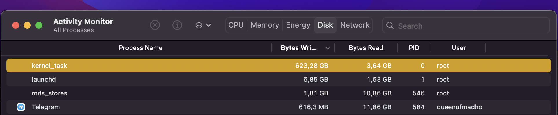 karnel_task 623 GB disk written on my Mac… - Apple Community