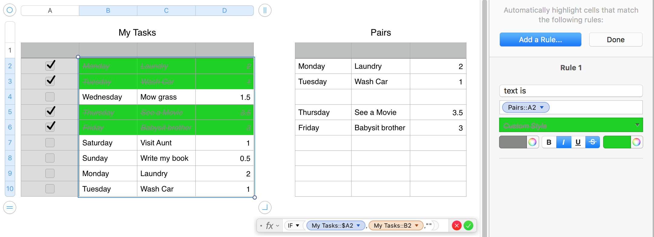 Numbers Conditional Row formatting Apple Community