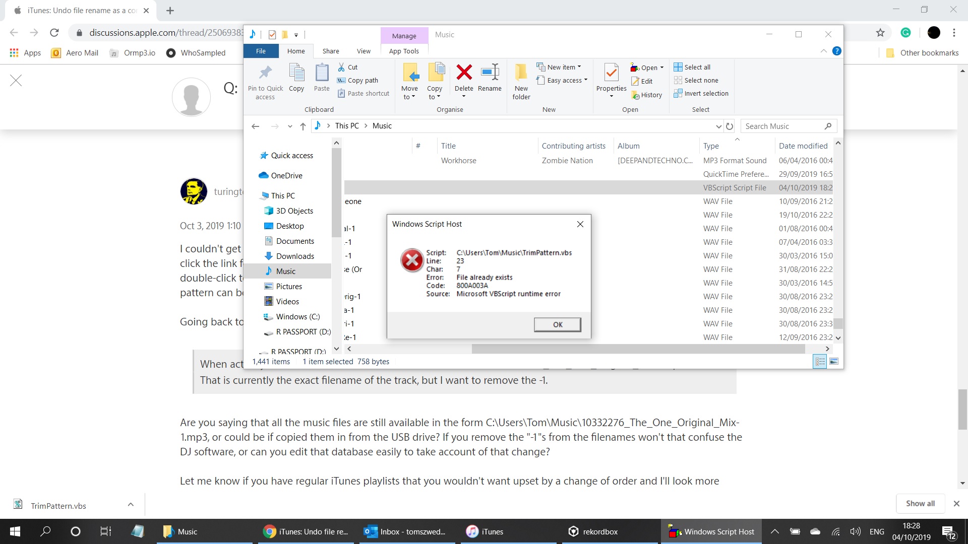 Itunes Undo File Rename As A Consequence Apple Community