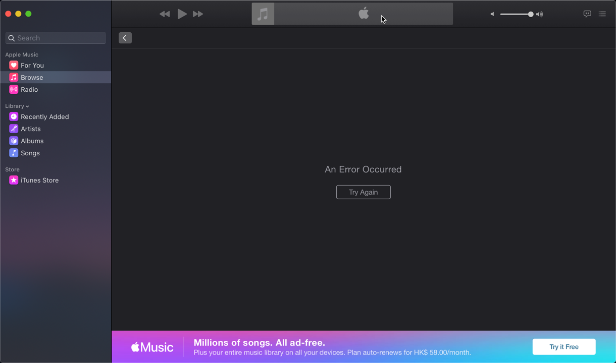 Catalina Apple Music: &quot;An error occured&quot; - Apple Community