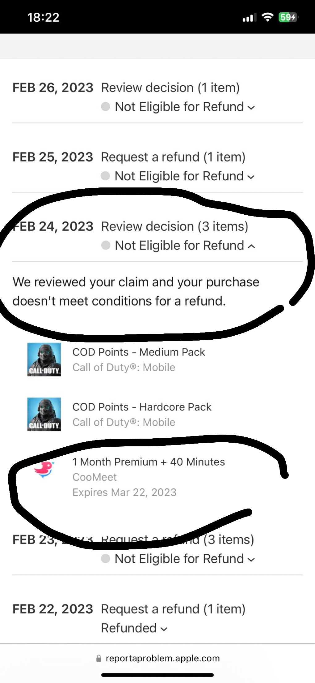 Coomeet refund request declined - Apple Community