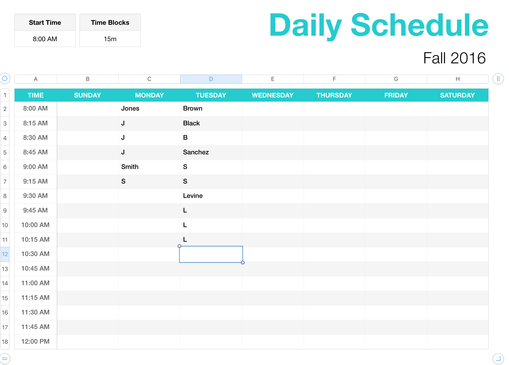 Daily Schedule in Numbers - Apple Community