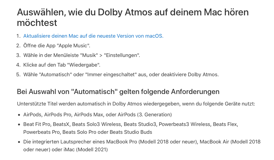 3D Audio mit Apple Music nicht unterstütz… Apple Community