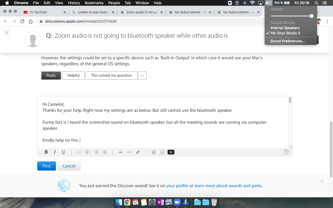 Zoom audio is not going to bluetooth spea… Apple Community