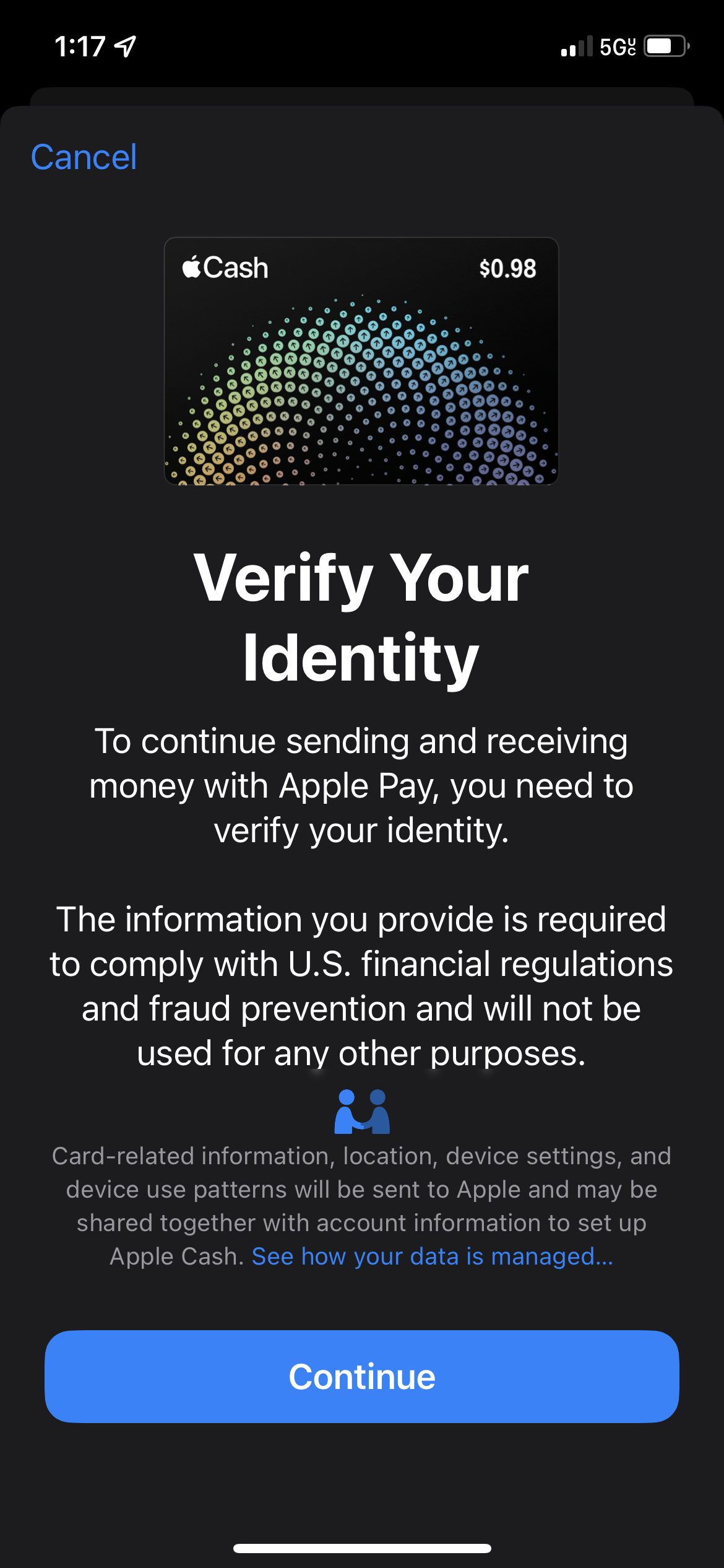 apple cash wont verify my identity