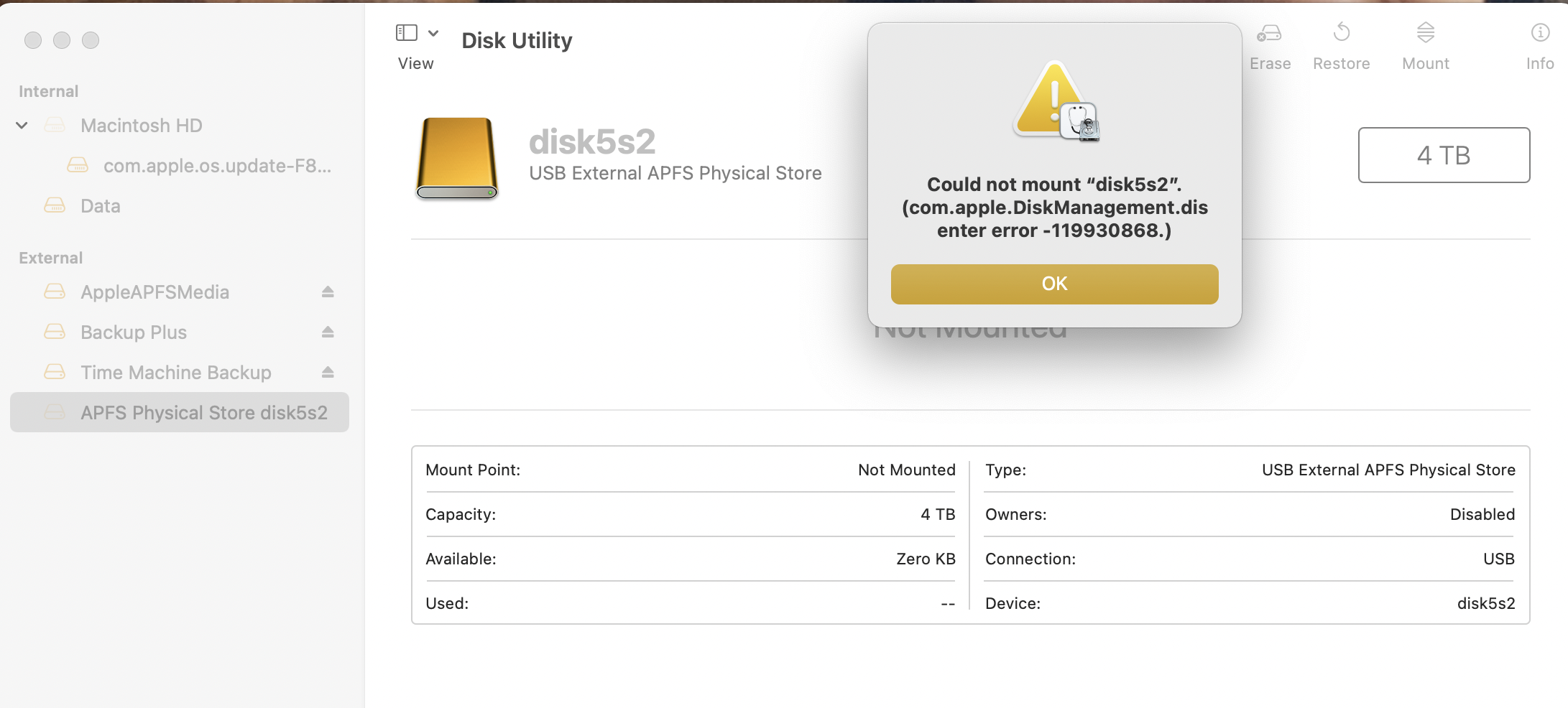 Com apple diskmanagement disenter ошибка 49153